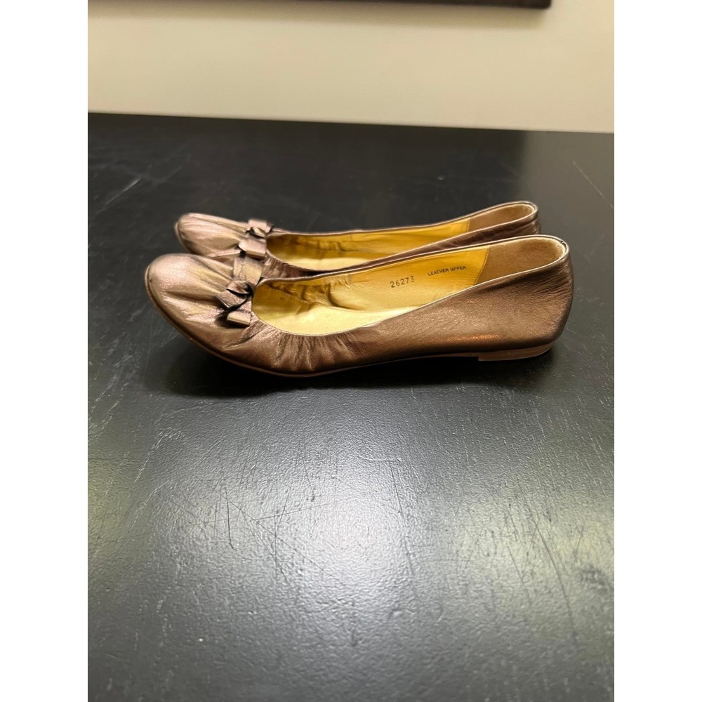 J.Crew Bronze Leather Flats with Bow - 8